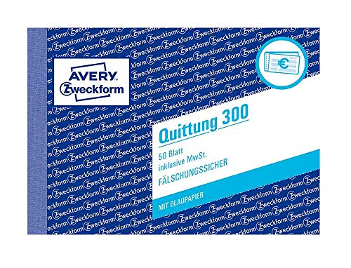 AVERY Zweckform 300 Quittung inkl. MwSt. (A6 quer, mit 1 Blatt Blaupapier, 50 Blatt) (10 Stück, Weiß)