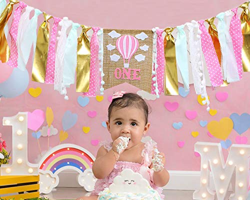 WAOUH High Chair Banner for 1st Birthday - Hot Air Balloon Decorations