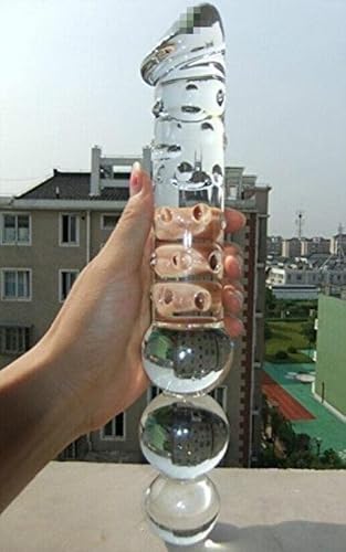 Epichao Large Transparent Double Head Glass Dildo Crystal Penis Female Masturbation with 3 Big Anal Beads Plug (9.8")