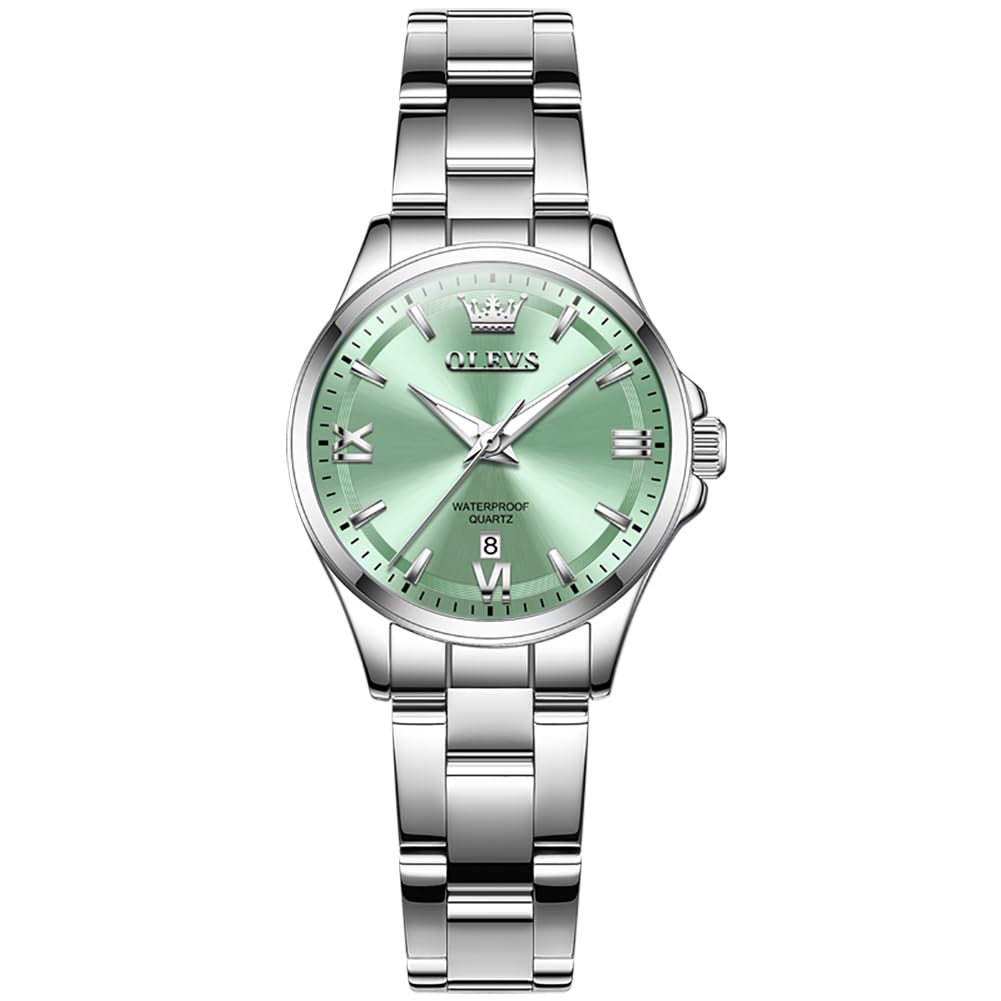 OLEVS Women's Watch, Quartz, Cute, Lightweight, Stainless Steel, Waterproof, Luminous Gift, For Women, green, Bracelet Type