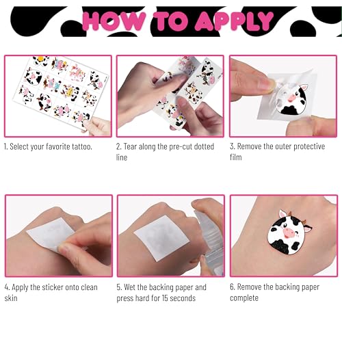 Image of 96 PCS Cow Pre-Cut Temporary Tattoos for Kids | | Cute Farm Animal Themed Birthday Party Favors, Supplies, Decorations, Fake Tattoo Stickers, Rewards & Gifts Boys & Girls