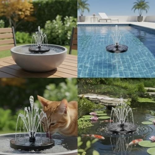 Image of Oblivion Solar Fountain for Garden 1 Pc - Solar-Powered Water Multi-Spray Garden Feature for Outdoor Pond, Bird Bath, Floating with Multiple Spray Heads Aerator Patio Kit