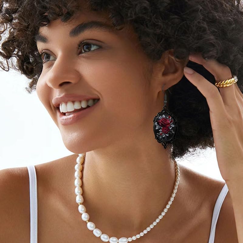 coadipress Halloween Gothic Cameo Earrings Vintage Crystal Glass Witch Raven Bat Cat Dangle Earring Punk Style Mystery Earrings Goth Victorian Earring Halloween Jewelry for Women - Image 3