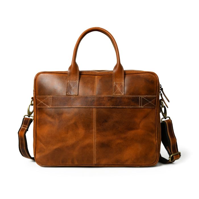 Image of MaheTri Unisex Bison Elite Leather Laptop Bag /Briefcase (16 inch) - Brown | Adjustable Shoulder Strap & Padded Handle | Vintage Crossbody & Shoulder Office Laptop Briefcase