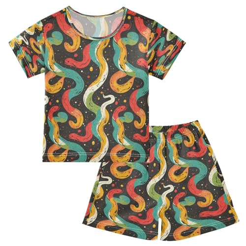 Pajama Sets Short Sleeve Colorful Snake Silhouette Soft Cotton Summer Sleepwear 2 Piece PJS Size 5-14T