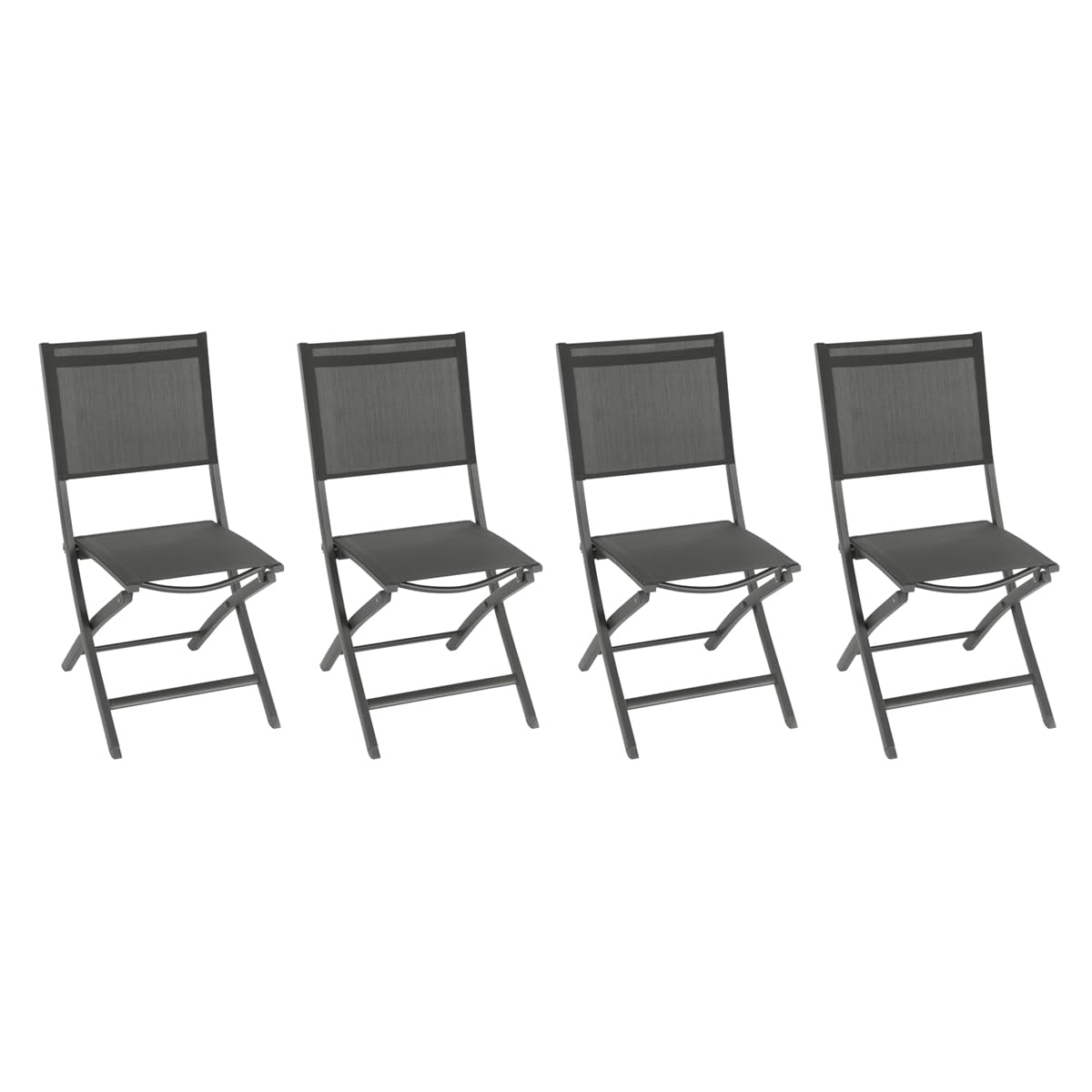 Hespéride - Lot de 4 Chaises de Jardin Pliantes Essentia Anthracite - Aluminium Texaline - Dim 45 x 57 x 90 cm - Meuble d'Extérieur Pliable