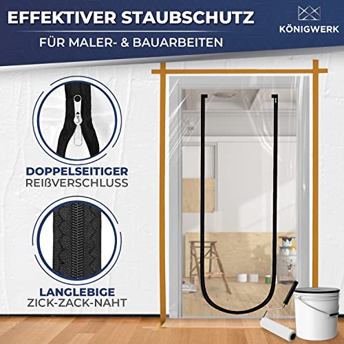 Königwerk 1x Staubschutztür mit Reißverschluss 1,1x2,2m [Extra Stark] - Inkl. Abdeckfolie - Ideal als Staubschutzwand, Baustellentür, Schmutzschleuse