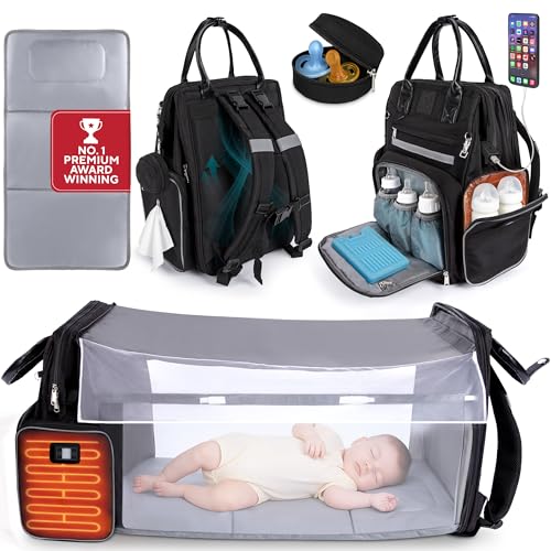 Image of Award-Winning Baby Diaper Bag Backpack with Changing Station –Large Multifunction Waterproof Diaper Bag, Warm Bottle Pockets, Travel Baby Organizer Mom & Dad, Newborn Baby Essentials, Newborn Gift