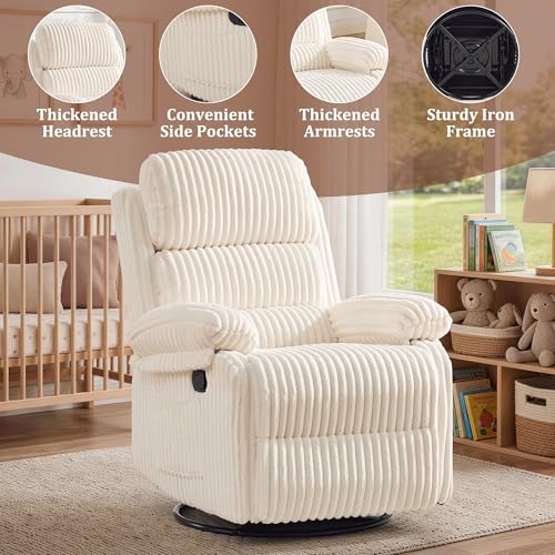 Image of Korser Rocking Recliner Chair, Nursery Rocker Chair for Adults, Small Recliners for Small Spaces, Swivel Rocker Recliner with Cushion, Upholstered Rocking Chairs for Living Room, RV, Corduroy