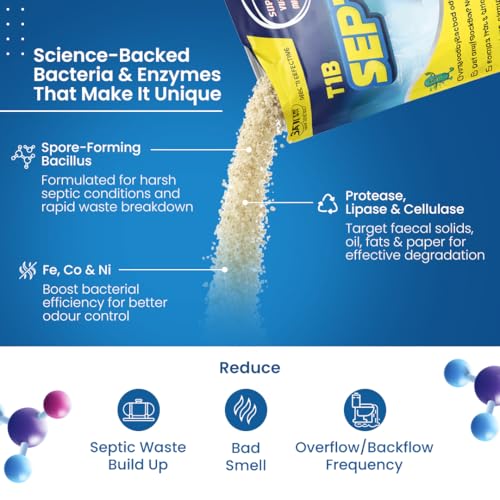 Image of T1B Septic Tank Cleaning Powder - 100X Powerful Formula Microbes & Enzymes, Odour Removal, Prevents Blockages & Clears Drains, Septic Tank Treatment Powder Pack of 6 (1.5 Kg)