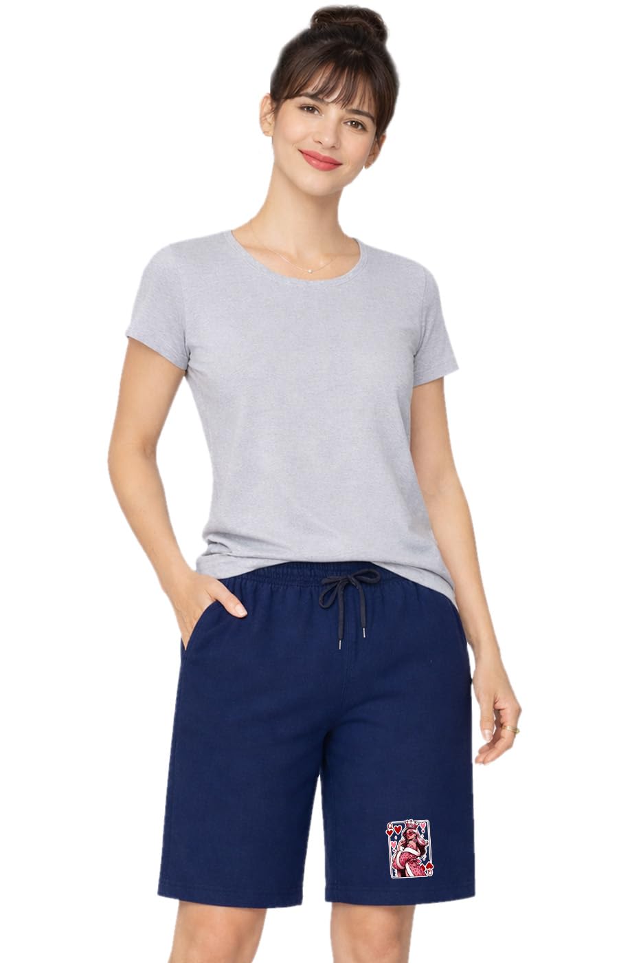 Womens One Side Pockets Card Queen Printed Casual Knee Length Short-image-12