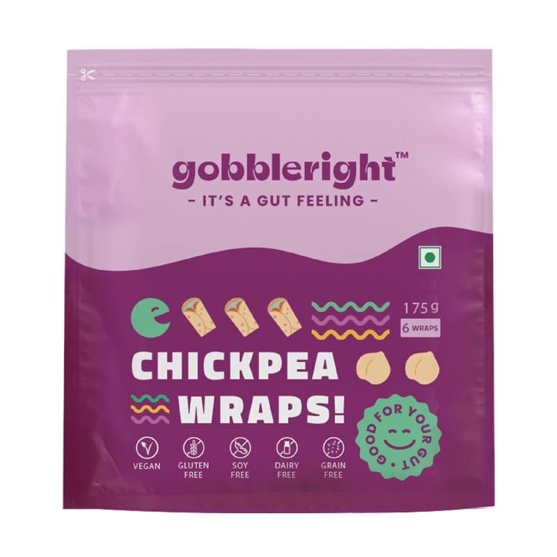 GOBBLERIGHT Gluten Free Tortilla Chickpea Wraps - Pack of 1 (6 Wraps) | Gluten Free, Vegan, Dairy-Free, Grain-Free | Healthy Tortilla Wrap for Burritos, Tacos, Wraps, Shawarma Bread & Rolls