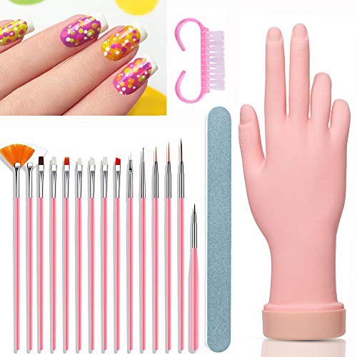 AORAEM Manicure Practice Hands Nail Trainning Right Hand with Nail Brush and Nail file for Acrylic Nail(Right)