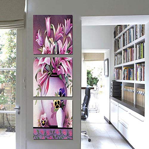 MMLFY 3 lienzos 40X40cmX3 Sin Marco Flor púrpura Pastoral Vertical Cuadrado Lienzo Pintura Arte clásico Impresiones 3 psc Art Deco Cuadros de Pared para Pasillo Pasillo