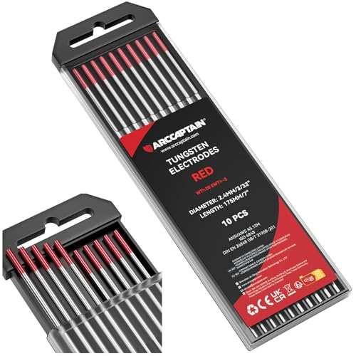 ARCCAPTAIN TIG Welding Tungsten Electrode 10-Pack 3/32'x 7'(Red, WT20/EWth-2)