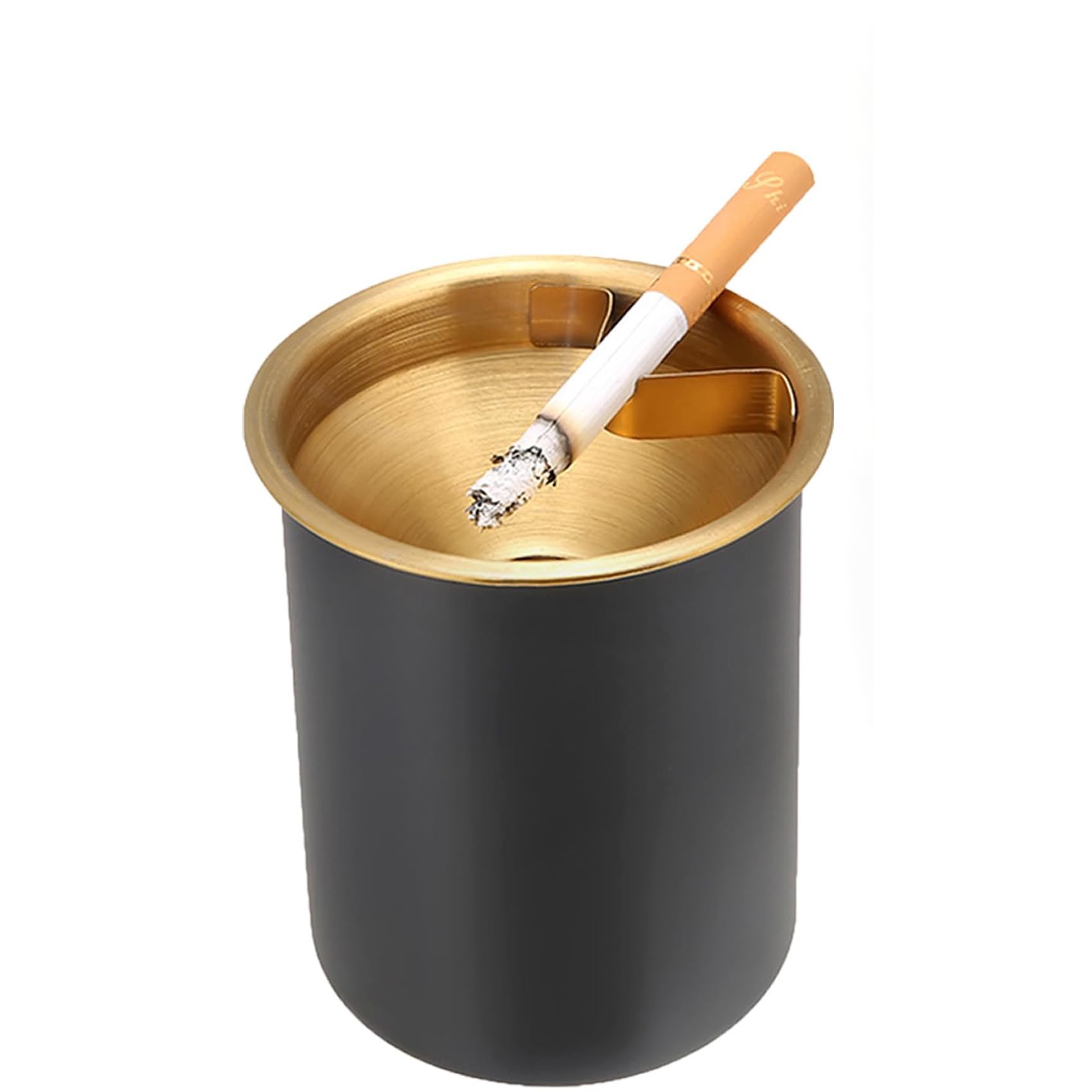 Ashtray Stainless Steel Smokeless Odorless Windproof with Lid for Cigarette, Portable Ashtrays for Home Office Tabletop Outside Patio Outdoor Balcony(Black)