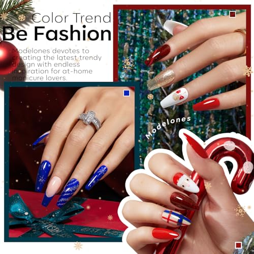 Image of modelones Christmas Gel Nail Polish Set, Winter Cat Eye Red Dark Green Blue Glitter Gold Silver Gel Polish Kit Soak Off Nail Art Manicure Home Gift for Women Girls
