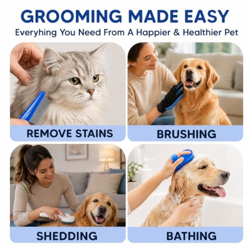 Image of NVNAN 5-Piece Dog Grooming Brush Set with Grooming Gloves