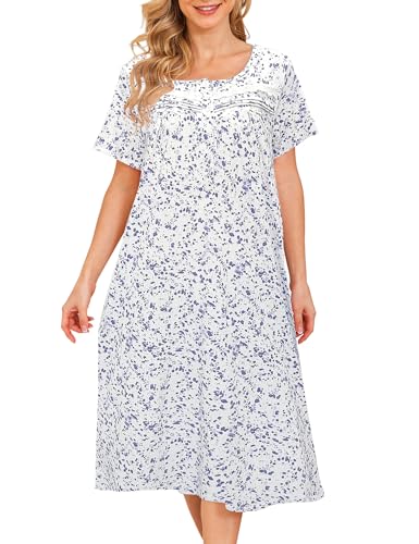 Image of Bloggerlove Nightgowns for Women Soft 100% Cotton House Dress Short /Long Sleeve Night Gowns Comfy Sleepwear S-3XL