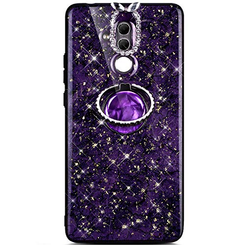 Robinsoni Case Compatible with Huawei Mate 20 Lite/Maiman 7 Phone Case Silicone Glossy TPU Cover Case Kickstand Ring Phone Cover Sparkle Bling Phone Case Shockproof Bumper Back Case Amber Purple