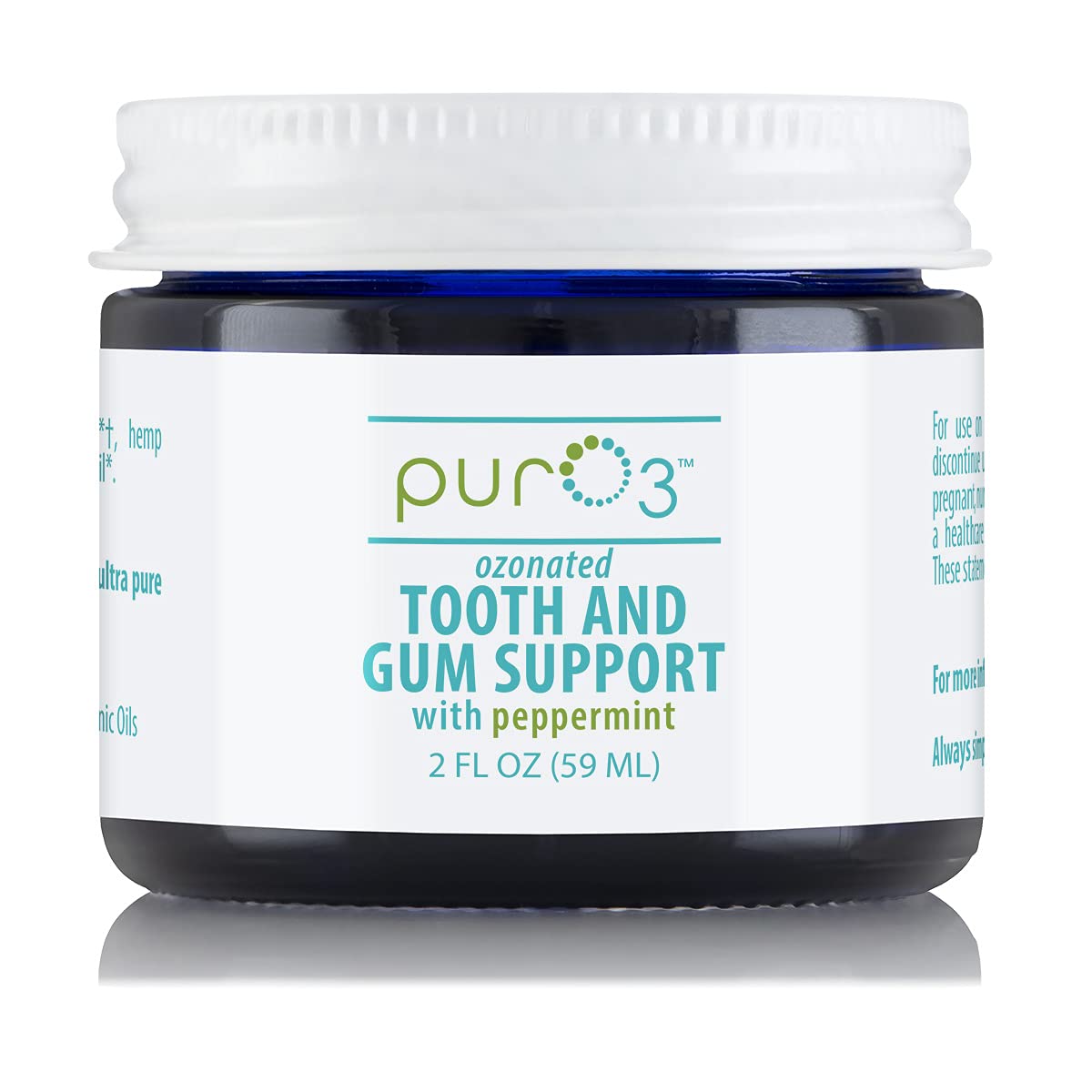 PurO3 Ozone - Soporte para encías y dientes - Aceite de oliva orgánico ozonizado - Aceites esenciales para un cuidado bucal completo - Aliento fresco - Solución natural sin flúor para una limpieza profunda - Gel de menta de 2 onzas líquidas