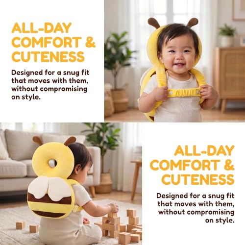 Image of Baby Head Protector Backpack - Soft & Lightweight Head Protection Pad for Bebe Walking and Crawling(Bee)