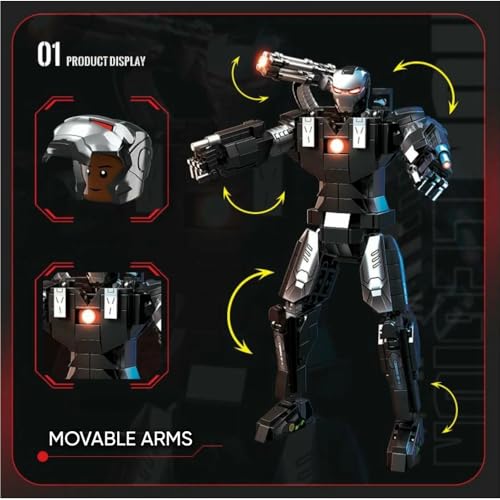 Image of Marrvel Avangers Irronman Toys Building Block Set - 585 Bricks, Irronman & Toni Starc Minifigures, Movable Arms, Light-Up Chest & Arm