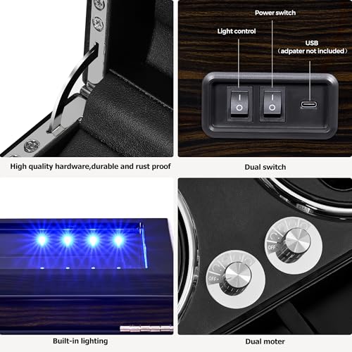 Image of ANWBROAD Watch Winder for Automatic Watches with Adapter, Piano Paint, LED