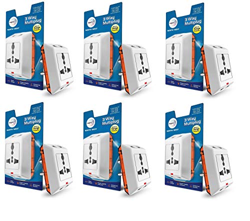 Image of Wipro 3 Way Multiplug Adaptor with 1 Universal Sockets |Inbuilt Surge Protection & Power supply Indicator | Compact & Light weight | 6Amp Multiplug socket for Home, Office | Pack of 6 (White)