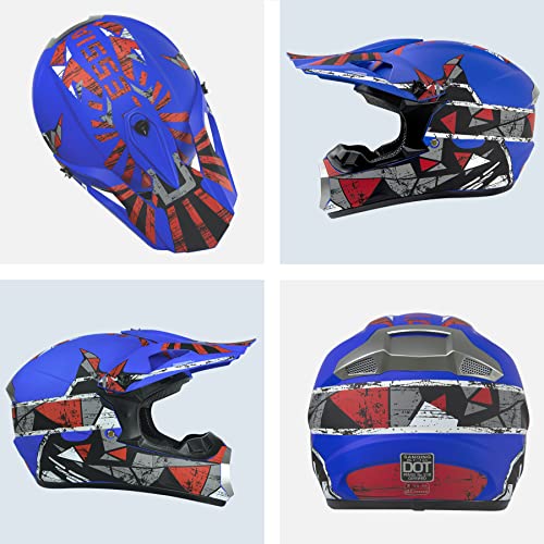 Youth Motocross Dirt Bike Helmet Anti-Collision Atv Dot Approved Offroad Motorcycle Four Wheeler Outdoor Street Bmx Mx Offroad Full Face Helmet (Blue, Small) #TOP2