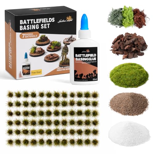 Golden Maple Miniature Terrain Basing Set Static Grass & Scenery Flocks Kit with Basing Glue for Model Base Decor & Wargame Miniature Scenery Creation