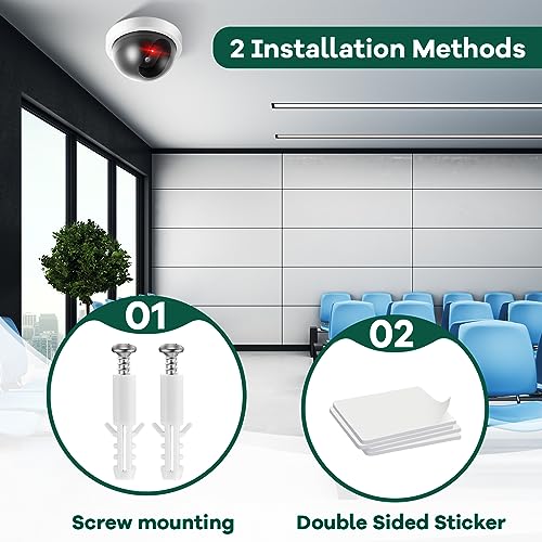 Kanayu 8 Pack Fake Security Camera Dummy CCTV Dome Camera Fake Security with Flashing Red LED Light Wireless Surveillance Decoy Dummy Video for Outside with Screws Tape for Indoor Outdoor Home (White) by Kanayu - Image 4