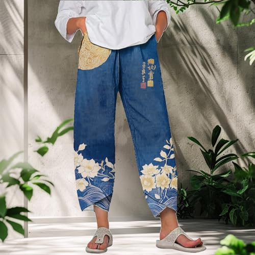 MARSVOVO Capri Pants for Women Summer Fashion Patchwork Cropped Comfy Wide Leg Baggy Trouser Palazzo Pants with Pockets3
