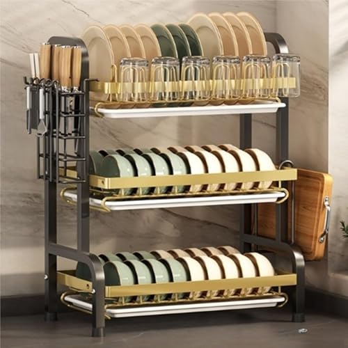 Multi-Layer Dish Drying Rack with Cup Holder - Kitchen Counter Space Saver, Partitioned Storage for Efficient Dish nization, Household Drain Rack for Easy Drying