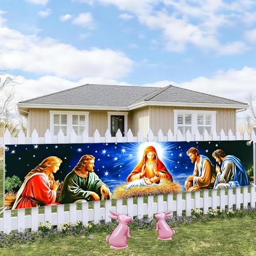 Image of Christmas Starry Night Outdoor Banner 78.7 x 17.7 Inch Warm Light Holiday Scene with Stars Cozy Glow and Festive Ambience Perfect for Yard Porch Fence Garden Patio or Outdoor Party Decoration