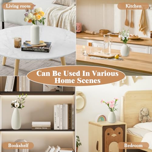 Omtofo 4 Jarrones De Cerámica, Jarrones Decorativos Modernos Hogar para Hierba De Pampas, JarróN PequeñO para El Hogar, Salón, Comedor, Entrada, Oficina, Decoración (Beige) - imagen 7