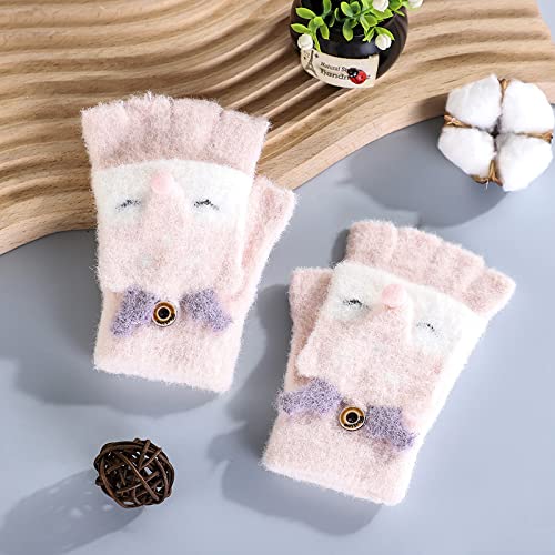Image of Holiberty Cute Baby Kids Winter Fingerless Gloves Toddler Boys Girls Cartoon Christmas Elk Knit Mittens Warm Snow Gloves 2-8Y