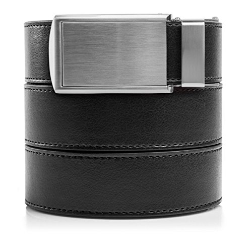 SlideBelts Men's Ratchet Belt - Custom Fit (One Size, Black Leather with Silver Buckle (Vegan))
