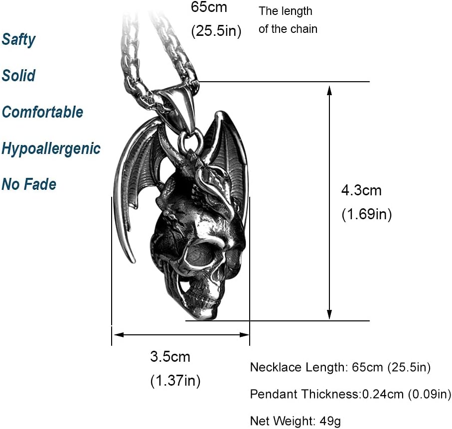 bahamut Mens Skull Dragon Cross Pendant Necklace for Men Silver Cool Goth Accessory Jewelry with Stainless Steel Chain - Image 7