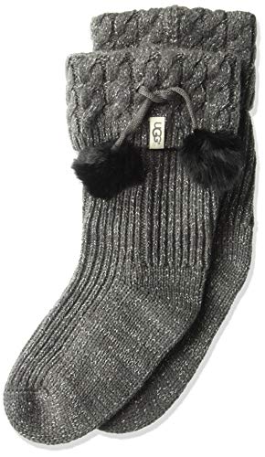 UGG Girls' Big Raana Pom Rainboot Sock, Charcoal/Silver, 8/10 YRS