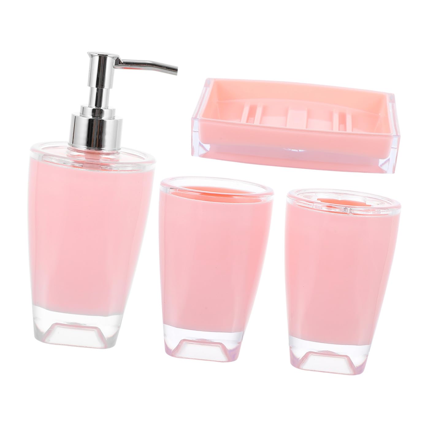 Set Accessori Bagno 4 Pezzi Rosa in Ps, Elegante per Bagno Ordinato