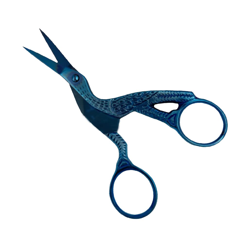Winjul Women's Blue Classic Stork Scissors 4" - Sharp Tip Crane Design Sewing Scissors | Diy Fabric Tools Small Shear For Crafting | Embroidery Needle Work Art Work Everyday Use Household Scissors | Colour