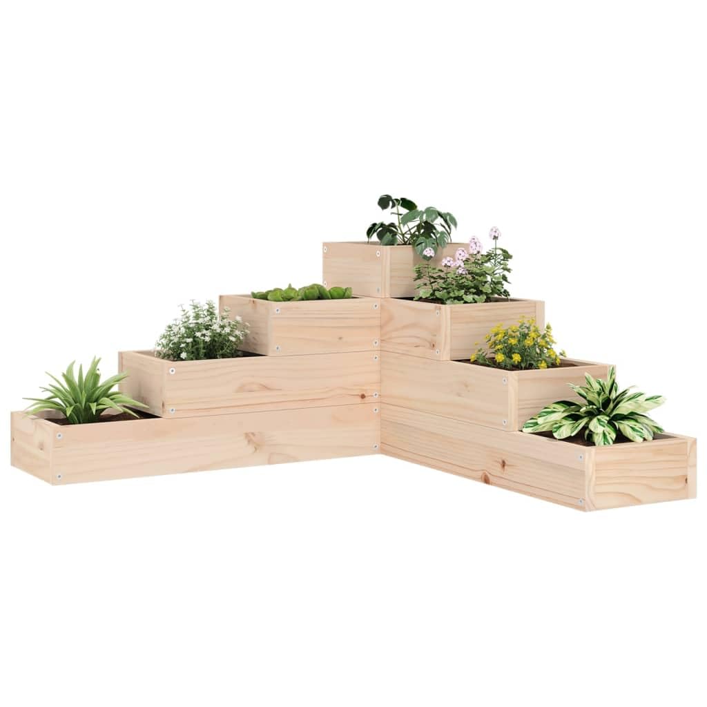 Pflanzentreppe 4 Stufen 80,5x79x36 cm Massivholz Kiefer, L-Form Eckhochbeet für Garten Balkon Terrasse, Mehrstufiger Pflanzkübel für Blumen und Gemüse, Natur Unbehandelt