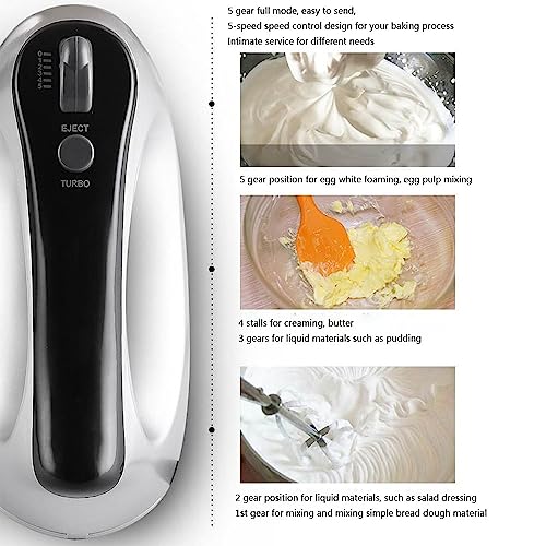 MRKU Electric Standing Handheld Mixer with 3L Bowl Food Stand Mixer 5 Speed Automatic Whisk Hand Food Mixer with 2 x Beaters,2 x Dough Hooks for Kitchen Baking Cake Egg Cream 300W - Image 7