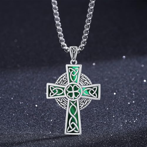 Midir&Etain Celtic Cross Necklace 925 Sterling Silver Cross Pendant Necklace Celtic Viking Irish Jewelry Religious Protective Gift for Men Women - Image 4