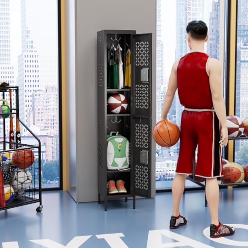 Image of Aobabo 2 Doors Metal Storage Locker with Lock, 66 inch H Steel Locker with Metal Hooks and Shelf for School, Home, Office, Playroom, Assembly Required, Black