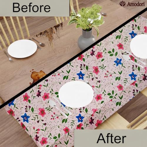 Image of Waterproof Dining Table Cover | PVC Table Protector | Dustproof Spill Proof Cover for Home & Kitchen (floral-24, 40x60 Inches (4 Seater))