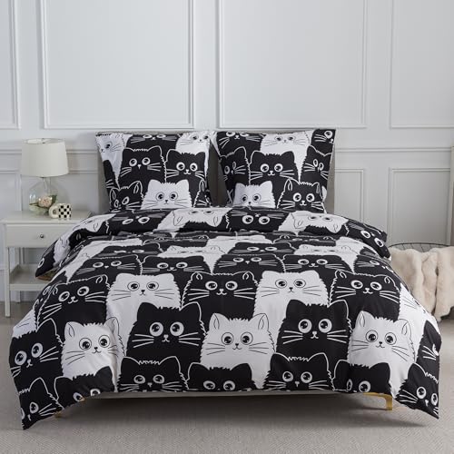 WUMIUER Bettwäsche 135x200 2teilig Bettbezug - Süß Schwarz Weiß Katzen...