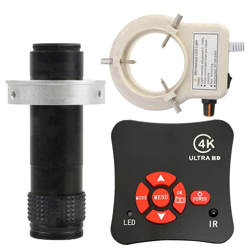 Cámara HDMI USB 1080P 60FPS 4K cámara de vídeo Digital Industrial y Lente de Montaje en C 120X con Anillo de luz Ajustable de 56 LED