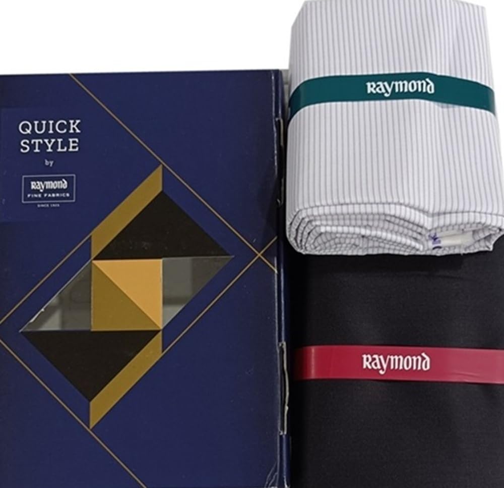 raymond fabrics Raymond Quick Style Men's Premium Polycotton Formal Shirt and Trouser Unstitched Fabric Striped, Standard Size, Gift Box Packaging-picture-29